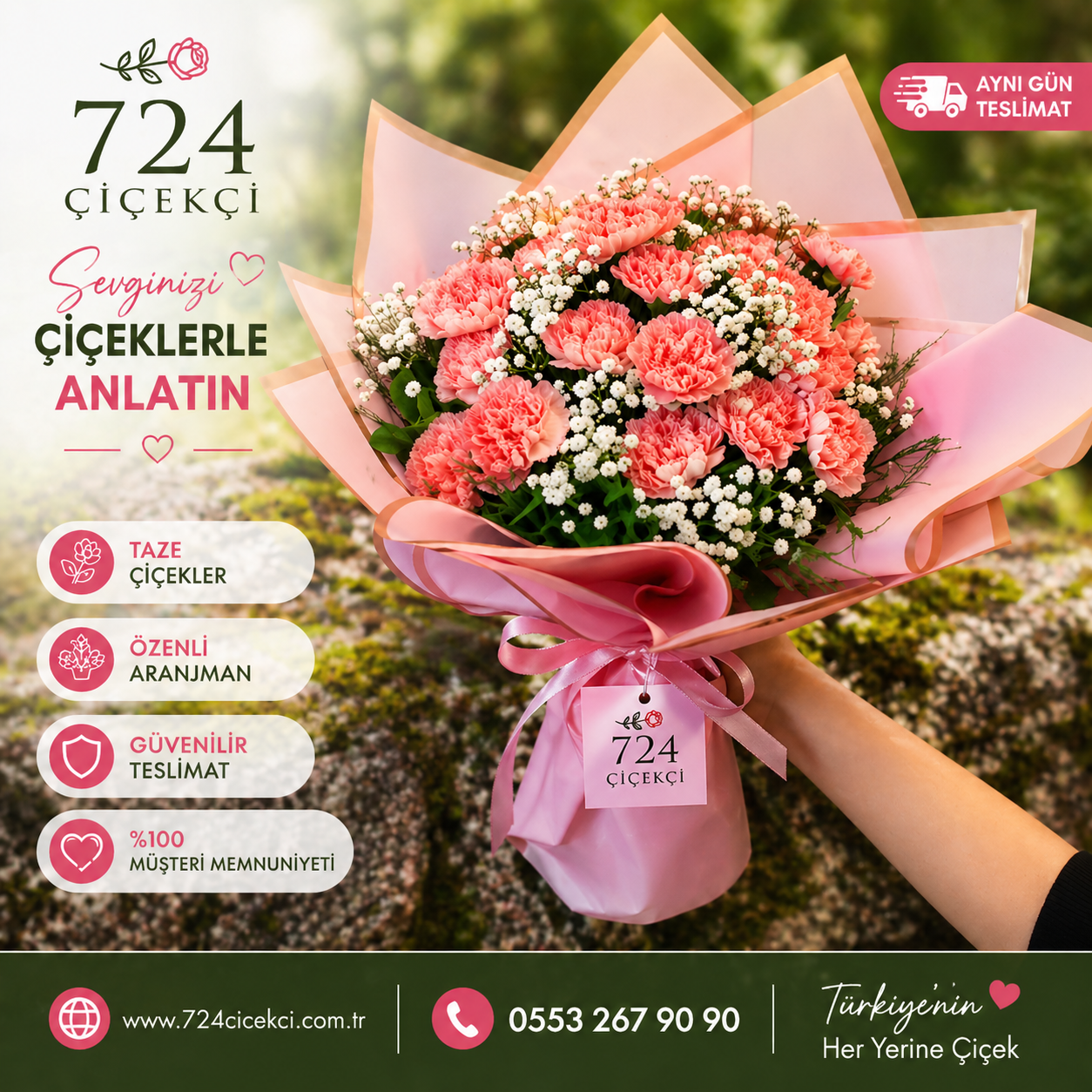 pembe karafil buketi