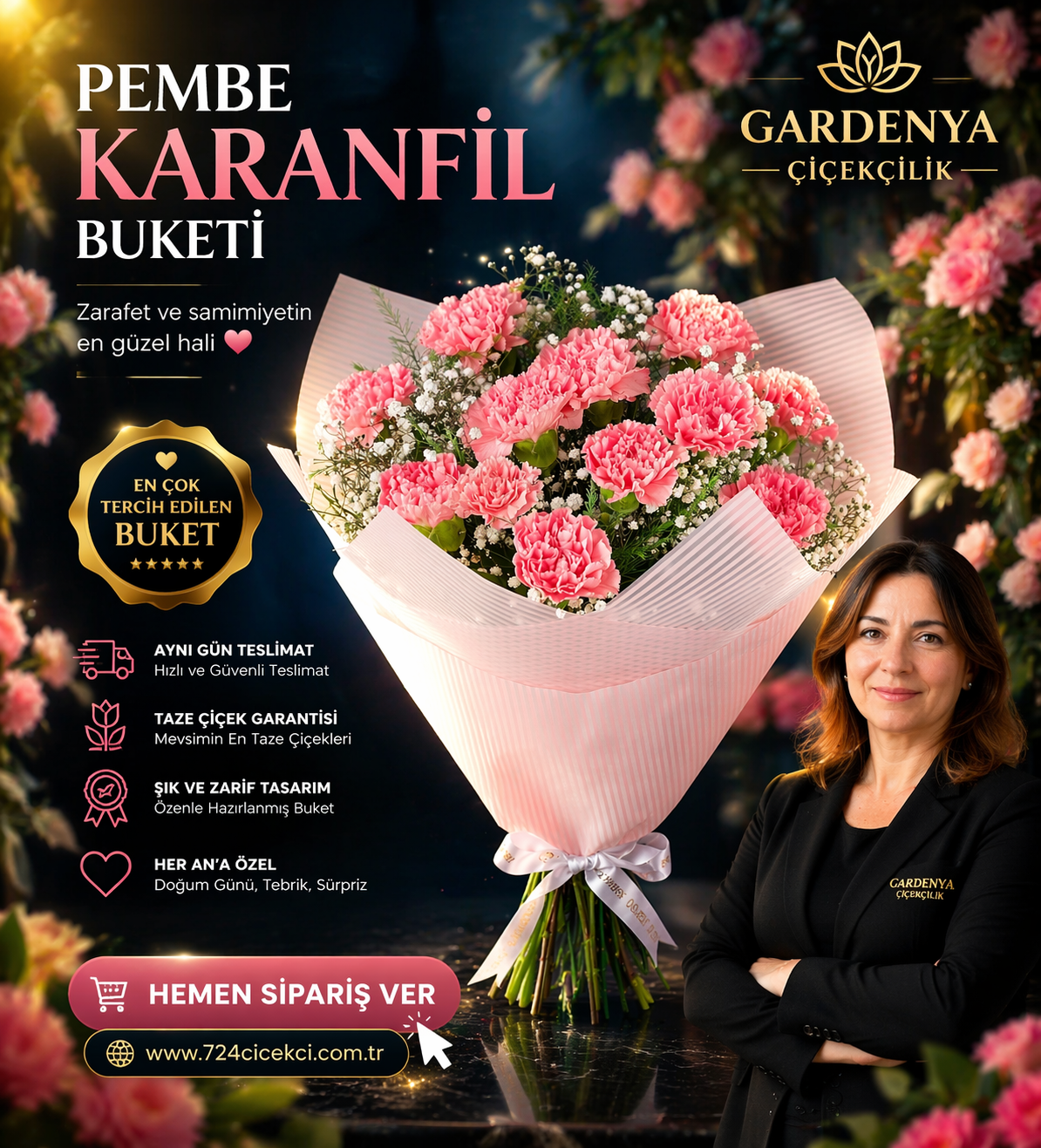 pembe karafil buketi
