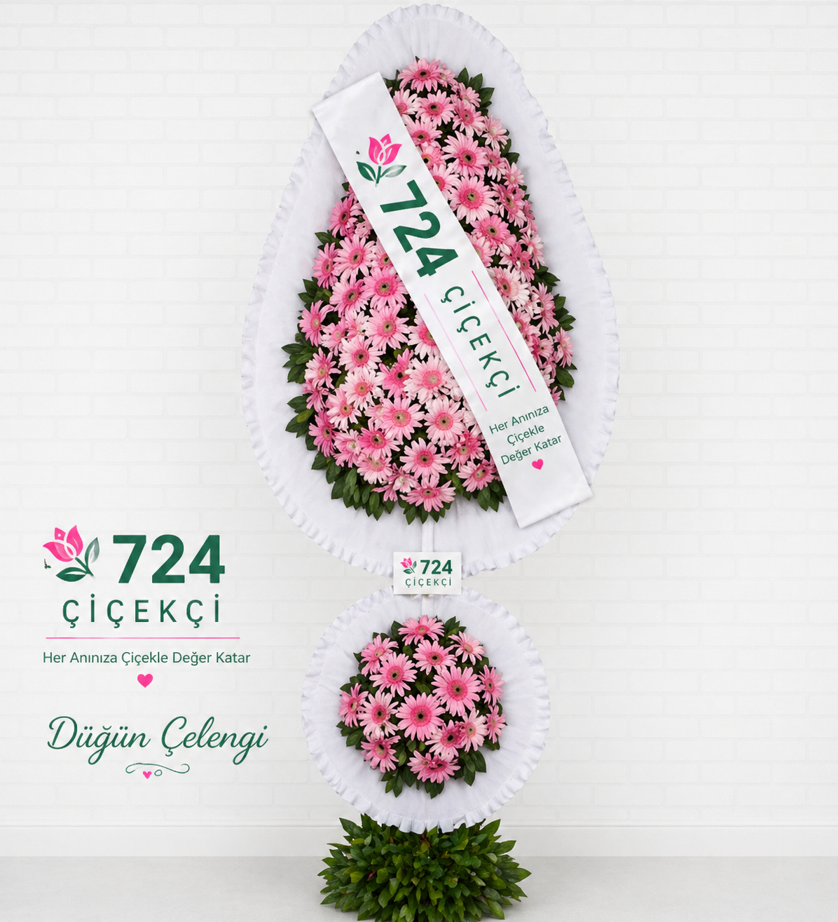 pembe gerbera  dügün çelengi
