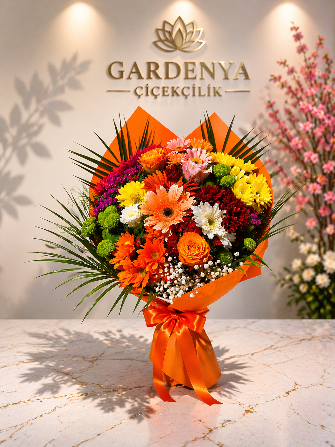 turuncu reklerde çiçekler